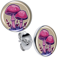 Load image into Gallery viewer, Artist Drawn Pink Mushrooms Stud Earrings by Onyx O