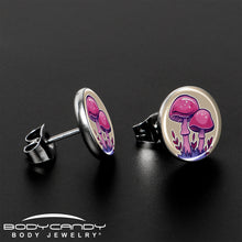Load image into Gallery viewer, Artist Drawn Pink Mushrooms Stud Earrings by Onyx O