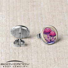 Load image into Gallery viewer, Artist Drawn Pink Mushrooms Stud Earrings by Onyx O