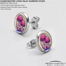 Load image into Gallery viewer, Artist Drawn Pink Mushrooms Stud Earrings by Onyx O