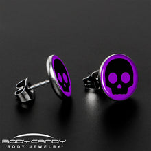 Load image into Gallery viewer, Purple Black Simple Skull Stud Earrings by Onyx O