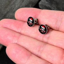 Load image into Gallery viewer, Santa Pirate Candy Cane Skull Stud Earrings by Onyx O