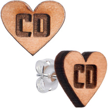 Load image into Gallery viewer, Custom No 2 Earrings Wood Initial Heart Personalized Stud Earrings
