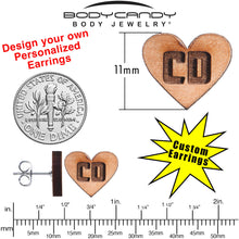 Load image into Gallery viewer, Custom No 2 Earrings Wood Initial Heart Personalized Stud Earrings