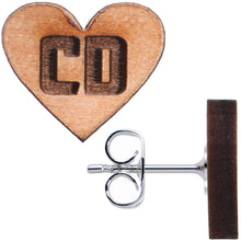 Load image into Gallery viewer, Custom No 2 Earrings Wood Initial Heart Personalized Stud Earrings