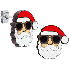 Load image into Gallery viewer, Handmade Wooden Santa Claus Holiday Christmas Stud Earrings by Onyx O