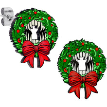 Load image into Gallery viewer, Handmade Wooden Vampire Wreath Holiday Christmas Stud Earrings by Onyx O