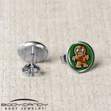 Load image into Gallery viewer, Christmas Holiday Zombie Gingergread Man Stud Earrings by Onyx O