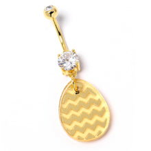 Load image into Gallery viewer, Clear Gem Yellow Golden Easter Decorated Egg Dangle Belly Ring