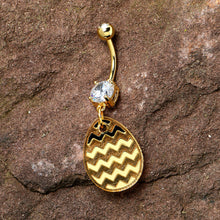 Load image into Gallery viewer, Clear Gem Yellow Golden Easter Decorated Egg Dangle Belly Ring