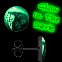 Load image into Gallery viewer, Raven and Cross Glow in the Dark Stud Earrings