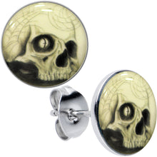 Load image into Gallery viewer, Webbed Skull Glow in the Dark Stud Earrings