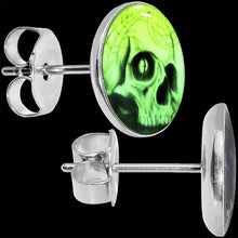 Load image into Gallery viewer, Webbed Skull Glow in the Dark Stud Earrings