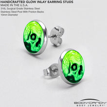 Load image into Gallery viewer, Webbed Skull Glow in the Dark Stud Earrings