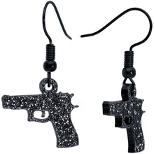 将图片加载到图库查看器,Black Glitter Gun Fishhook Dangle Earrings