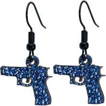将图片加载到图库查看器,Blue Glitter Gun Fishhook Dangle Earrings