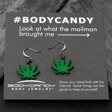 Load image into Gallery viewer, Green Marijuana Pot Leaf Dangle Earrings