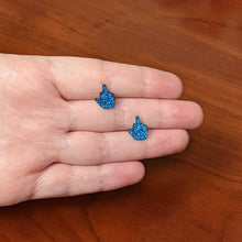 Load image into Gallery viewer, Blue Glitter Middle Finger Stud Earrings Set