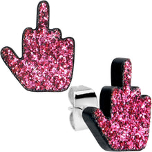 Load image into Gallery viewer, Pink Glitter Middle Finger Stud Earrings Set