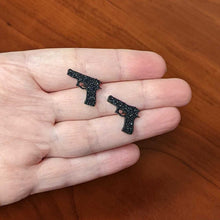 Load image into Gallery viewer, Black Glitter Gun Stud Earrings Set