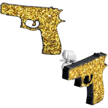 Load image into Gallery viewer, Yellow Glitter Gun Stud Earrings Set
