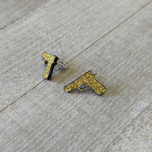 Load image into Gallery viewer, Yellow Glitter Gun Stud Earrings Set