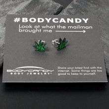 将图片加载到图库查看器,Green Glitter Marijuana Pot Leaf Stud Earrings