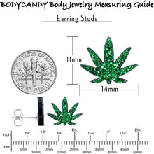 将图片加载到图库查看器,Green Glitter Marijuana Pot Leaf Stud Earrings