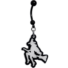 Load image into Gallery viewer, Glow in the Dark Halloween Flying Witch on Broom Dangle Belly Ring
