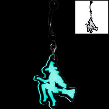 Load image into Gallery viewer, Glow in the Dark Halloween Flying Witch on Broom Dangle Belly Ring