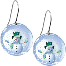 Load image into Gallery viewer, Winter Holiday Christmas Snow Globe Snowman Earrings