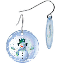 Load image into Gallery viewer, Winter Holiday Christmas Snow Globe Snowman Earrings