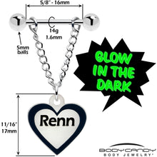 Load image into Gallery viewer, Custom Heart Glow in the Dark Chain Personalized Name Dangle Nipple Ring Set