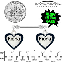 Load image into Gallery viewer, Custom Heart Glow in the Dark Double Personalized Name Dangle Nipple Ring Set