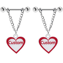 Load image into Gallery viewer, Custom Red White Heart Chain Personalized Name Dangle Nipple Ring Set