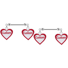 Load image into Gallery viewer, Custom Red White Heart Double Personalized Name Dangle Nipple Ring Set