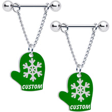 将图片加载到图库查看器,Custom Holiday Mittens Personalized Dangle Barbell Nipple Ring Set