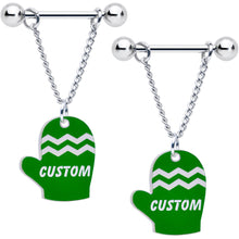 将图片加载到图库查看器,Custom Holiday Mittens Personalized Dangle Barbell Nipple Ring Set