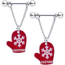 将图片加载到图库查看器,Custom Holiday Mittens Personalized Dangle Barbell Nipple Ring Set