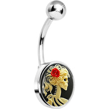 将图片加载到图库查看器,Red Rose Flower Skeleton Cameo Belly Ring