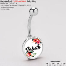 将图片加载到图库查看器,Custom Floral Personalized Name Belly Ring