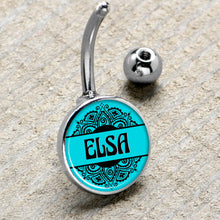 将图片加载到图库查看器,Custom Teal Mandala Personalized Name Belly Ring