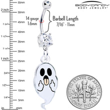 Load image into Gallery viewer, Acrylicious Sassy Spirit Middle Finger Ghost Dangle Belly Ring by Onyx O