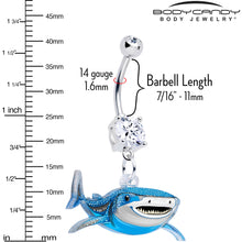 将图片加载到图库查看器,Acrylicious Attack Swimming Shark Dangle Belly Ring by Onyx O