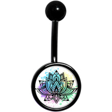 将图片加载到图库查看器,Blooming Symbolic Lotus Flower Black Belly Ring