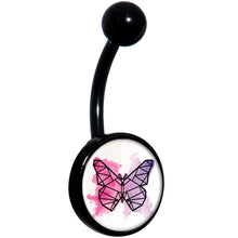 Load image into Gallery viewer, Watercolor Geometric Butterfly Black Belly Ring