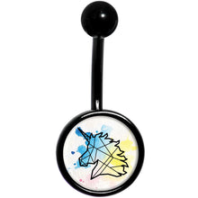 Load image into Gallery viewer, Watercolor Geometric Unicorn Black Belly Ring