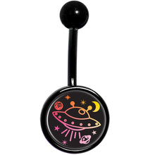 Load image into Gallery viewer, Pretty Pink UFO in Space Black Belly Ring