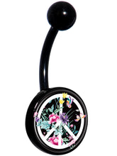 Load image into Gallery viewer, Floral Peace Sign Black Belly Ring