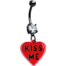 Load image into Gallery viewer, Black Double Gem Kiss Me Heart Dangle Belly Ring by Onyx O